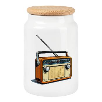Radio Orange Rétro - Boîte à biscuits avec couvercle en bois - blanc - Devant