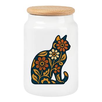 Fleur Chat Indigo - Boîte à biscuits avec couvercle en bois - blanc - Devant