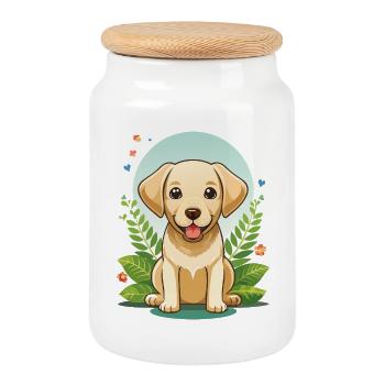 Petit labrador retriever à la campagne - Boîte à biscuits avec couvercle en bois - blanc - Devant