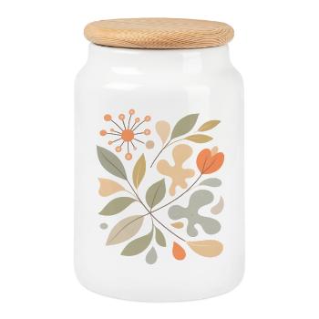 Illustration abstraite de motifs floraux - Boîte à biscuits avec couvercle en bois - blanc - Devant