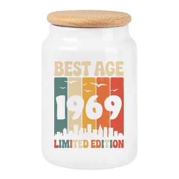 1969 Retro Birthday 1969 Vintage 1969 - Cookie Jar with Wooden Lid - white - Front