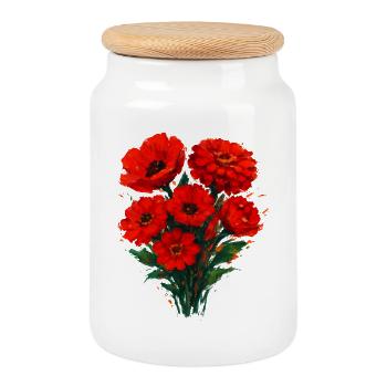 Red Poppies Watercolor - Cookie Jar with Wooden Lid - white - Front