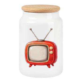 Illustration rétro TV - Boîte à biscuits avec couvercle en bois - blanc - Devant
