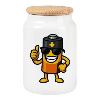 Batteij mit Sonnenbrille - Keksdose mit Holzdeckel - Weiß - Vorne