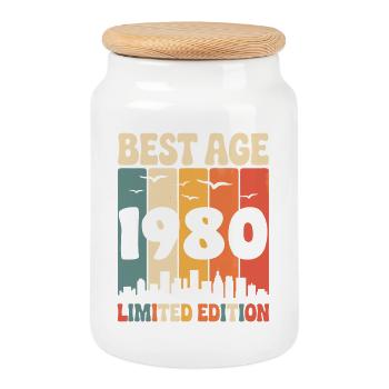 1980 Retro Birthday 1980's Vintage 1980's - Cookie Jar with Wooden Lid - white - Front
