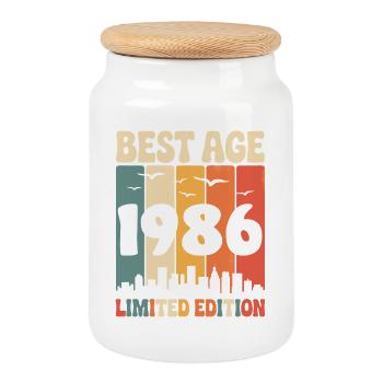  1986 anniversaire rétro 1986 vintage 1986 - Boîte à biscuits avec couvercle en bois - blanc - Devant