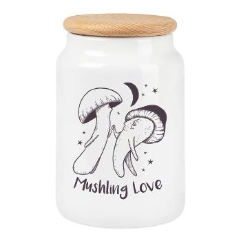 Mushling Love Mushroom Heart Night - Cookie Jar with Wooden Lid - white - Front