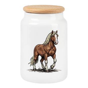 Chestnut Draft Horse Mane Blonde Strength - Cookie Jar with Wooden Lid - white - Front