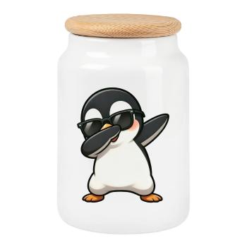 Dabbing Penguin - Cookie Jar with Wooden Lid - white - Front