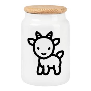 goat - Cookie Jar with Wooden Lid - white - Front