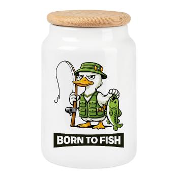 Né de pêcheur au canard pêcheur - Boîte à biscuits avec couvercle en bois - blanc - Devant