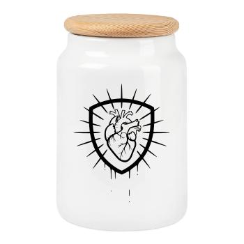 Anatomisches Herz Wappen Kontur - Keksdose mit Holzdeckel - Weiß - Vorne