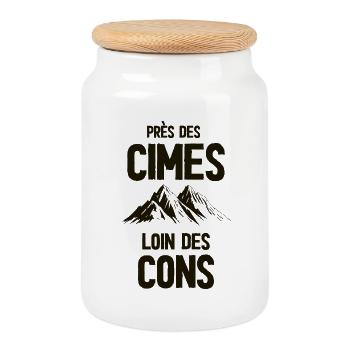 Près des cimes, loin des cons - Boîte à biscuits avec couvercle en bois - blanc - Devant