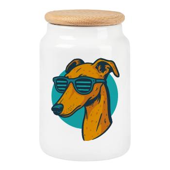 Windhund, Galgo Sonnenbrille Pop-Art - Keksdose mit Holzdeckel - Weiß - Vorne