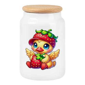 Fruit de dessin animé canard à la fraise mignonne - Boîte à biscuits avec couvercle en bois - blanc - Devant