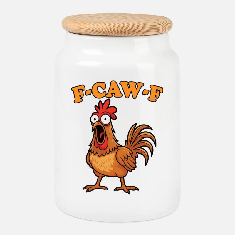 Fcawf Chicken Pun - Keksdose mit Holzdeckel - Weiß