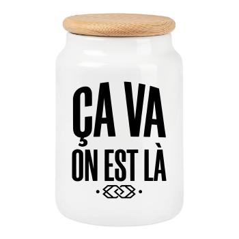 Slogan "Ça va on est là" - Style Streetwear - Boîte à biscuits avec couvercle en bois - blanc - Devant