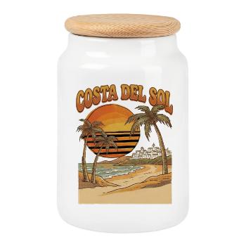 Costa Del Sol Holidays Spain - Cookie Jar with Wooden Lid - white - Front