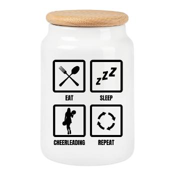 Cheerleading Routine - Cookie Jar with Wooden Lid - white - Front