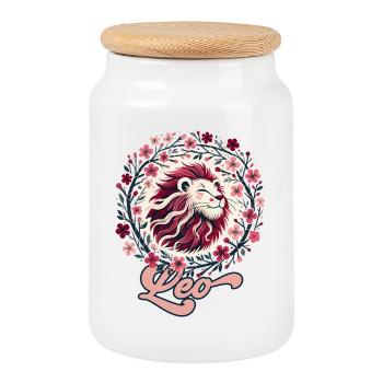 Floral Leo Circle - Keksdose mit Holzdeckel - Weiß - Vorne