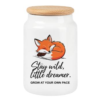 Fox Dreamer: Stay Wild Botschaft - Keksdose mit Holzdeckel - Weiß - Vorne