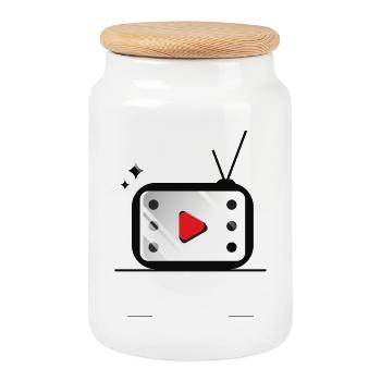 Motif de bouton de lecture rétro TV - Boîte à biscuits avec couvercle en bois - blanc - Devant