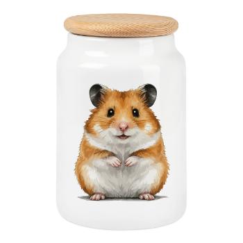 Hamster Animal - Cookie Jar with Wooden Lid - white - Front