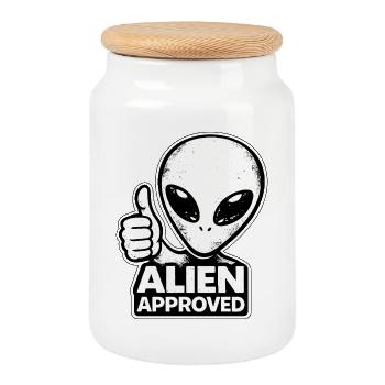 Pouce levé approuvé par l’extraterrestre En haut Alien - Boîte à biscuits avec couvercle en bois - blanc - Devant