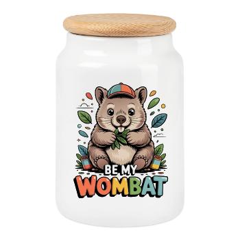 Sois mon Wombat – wombat coloré et câlin - Boîte à biscuits avec couvercle en bois - blanc - Devant