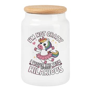 Ich bin nicht verrückt – Einhorn Humor - Keksdose mit Holzdeckel - Weiß - Vorne