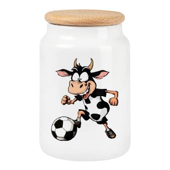 Kuh Fussballer - Keksdose mit Holzdeckel - Weiß - Vorne