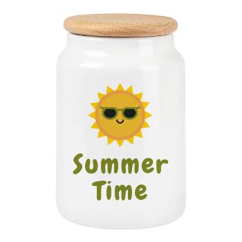 Style de vacances minimal au soleil en été - Boîte à biscuits avec couvercle en bois - blanc - Devant