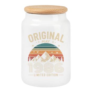 mai 1986 – Légende des sommets et montagnes - Boîte à biscuits avec couvercle en bois - blanc - Devant