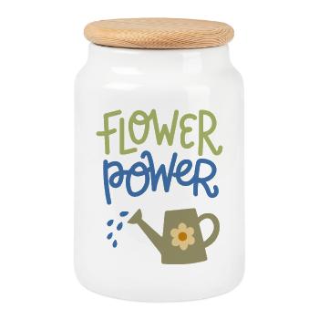 Flower Power Cute Gardening Watering Can Design - Cookie Jar with Wooden Lid - white - Front