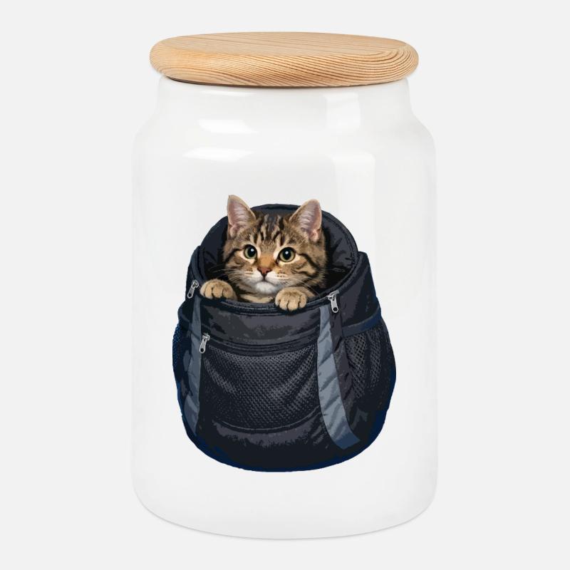 Katze im Sack - Keksdose mit Holzdeckel - Weiß