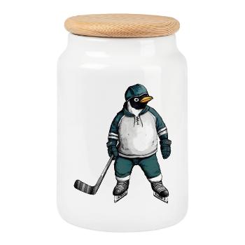 Hockey sur glace Penguin - Boîte à biscuits avec couvercle en bois - blanc - Devant