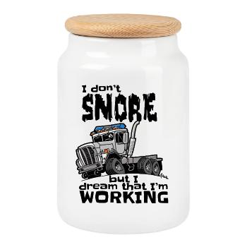 1477_i_dont_snore-LKW - Keksdose mit Holzdeckel - Weiß - Vorne