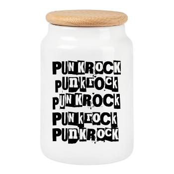 Punk Rock Bold Distressed Typography design - Cookie Jar with Wooden Lid - white - Front