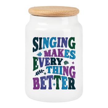 Singing makes everything better color - Cookie Jar with Wooden Lid - white - Front