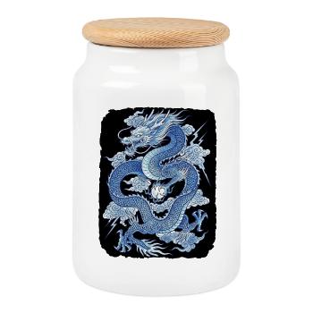 Chinesischer Drache - Keksdose mit Holzdeckel - Weiß - Vorne