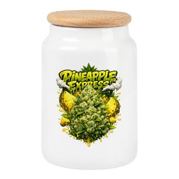Imprimé Graffiti tropical Pineapple Express - Boîte à biscuits avec couvercle en bois - blanc - Devant