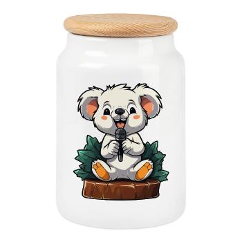 Kleiner Koala Karaoke auf Bühne - Keksdose mit Holzdeckel - Weiß - Vorne