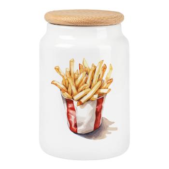 Pommes Frites Kunst Illustration - Keksdose mit Holzdeckel - Weiß - Vorne