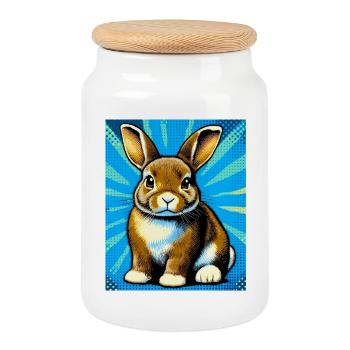rabbit - Cookie Jar with Wooden Lid - white - Front
