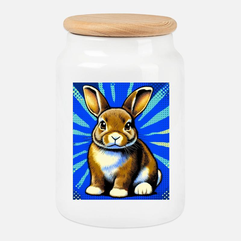 rabbit - Cookie Jar with Wooden Lid - white