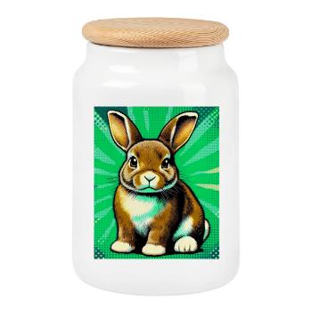 rabbit - Cookie Jar with Wooden Lid - white - Front