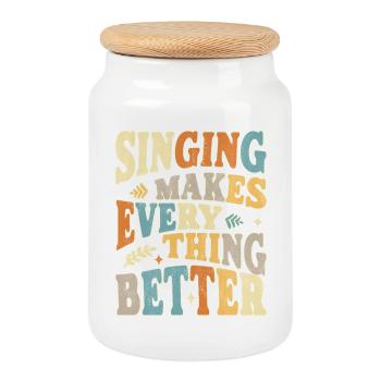 Singing makes everything better - bunt - Cookie Jar with Wooden Lid - white - Front