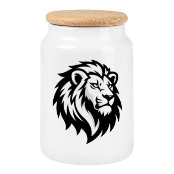 Majestic lion's head – symbol of power - Cookie Jar with Wooden Lid - white - Front