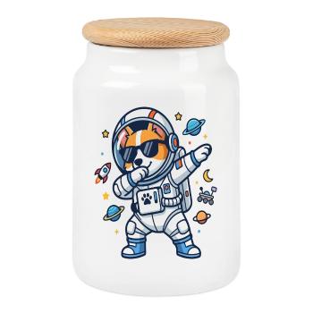 Dabbing Corgi Astronaut Funny Space Dog - Cookie Jar with Wooden Lid - white - Front