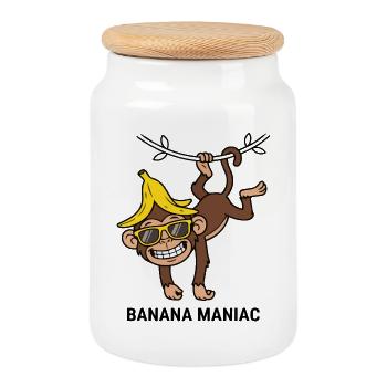 Banana Maniac Cool Monkey Sonnenbrillen-Kunst - Keksdose mit Holzdeckel - Weiß - Vorne